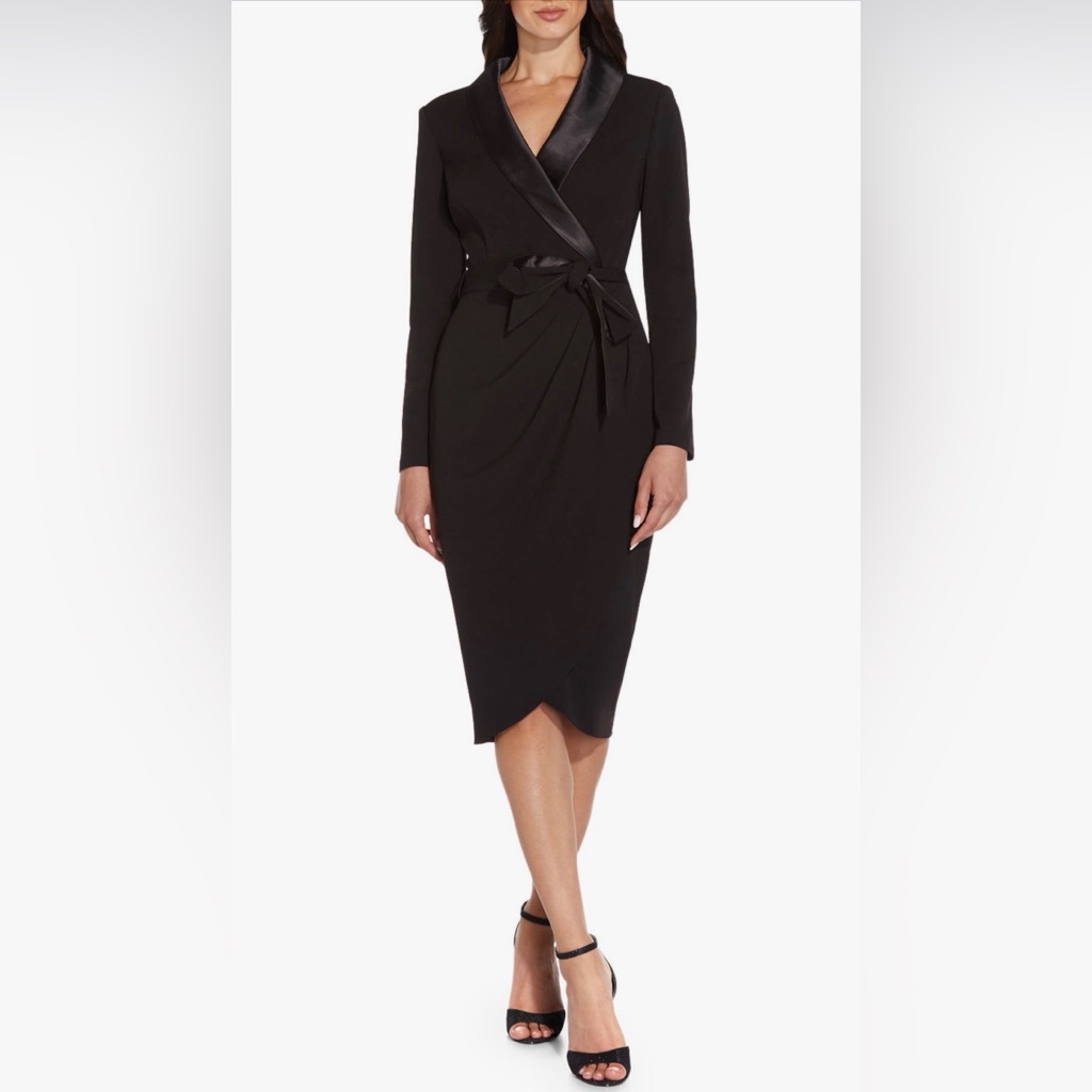Adrianna Papell Black Long Sleeve Tuxedo Dress